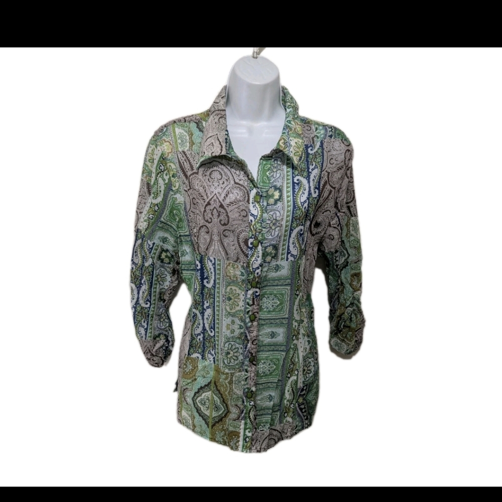 Susan Graver Babydoll Rear Tie Top Blouse Shirt L Sheery Whimsical Fairy #2